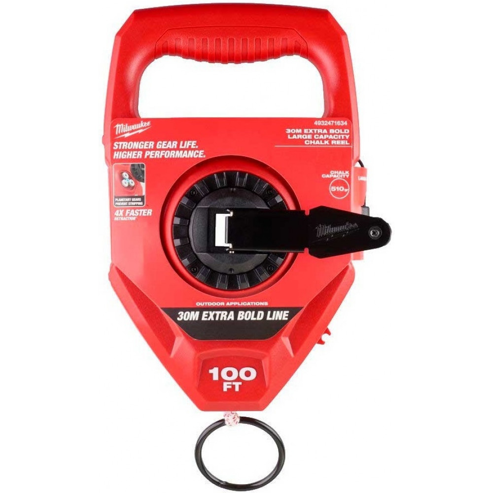 Шнур розмічальний Milwaukee, 30м, фіксація шнура, підвісний рівень та крейда