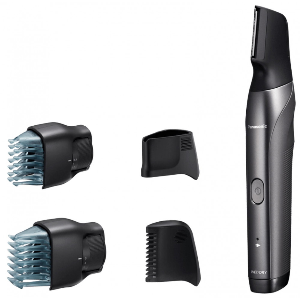 Тример Panasonic, для бороди, вусів, голови та тіла, мережа+акум., насадок-4, чохол, швидка зарядка, сірий