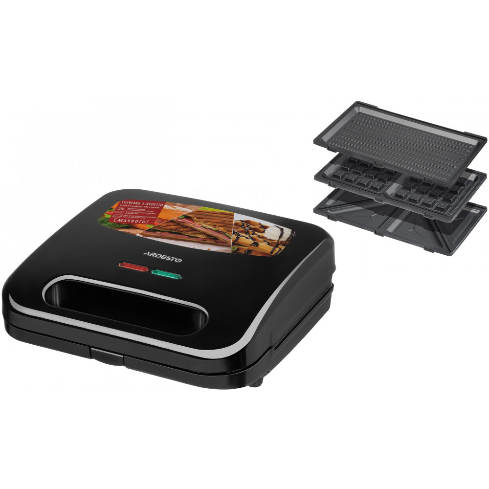 Мультимейкер Ardesto 700Вт, алюміній, 3 пластини, корпус-пластик, чорний