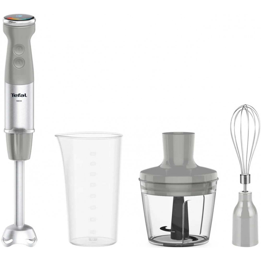 Блендер Tefal заглибний Quickchef+ 1000Вт, 3в1, чаша-800мл, чопер-500мл, турборежим, сріблясто-сірий