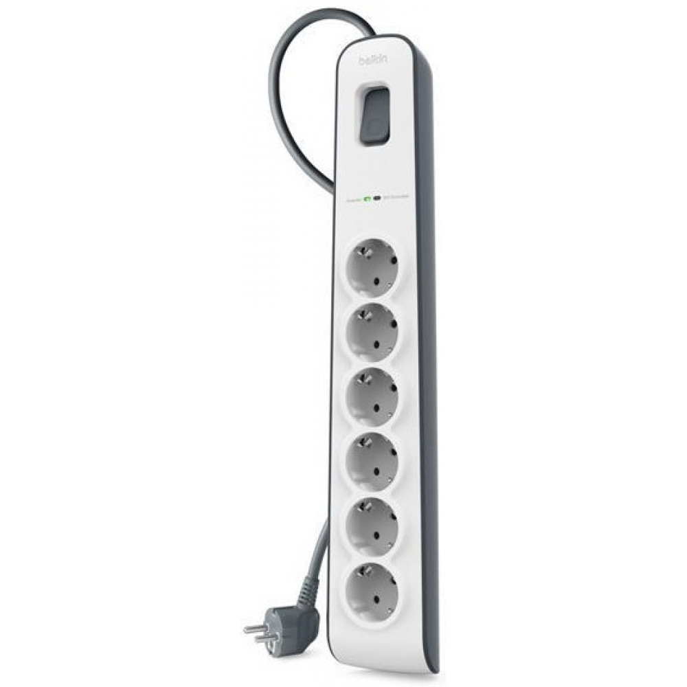 Подовжувач-фільтр мережевий Belkin 6хТип F, 3x1.5мм кв, 16А, з захистом від перенапруги, 2м, білий