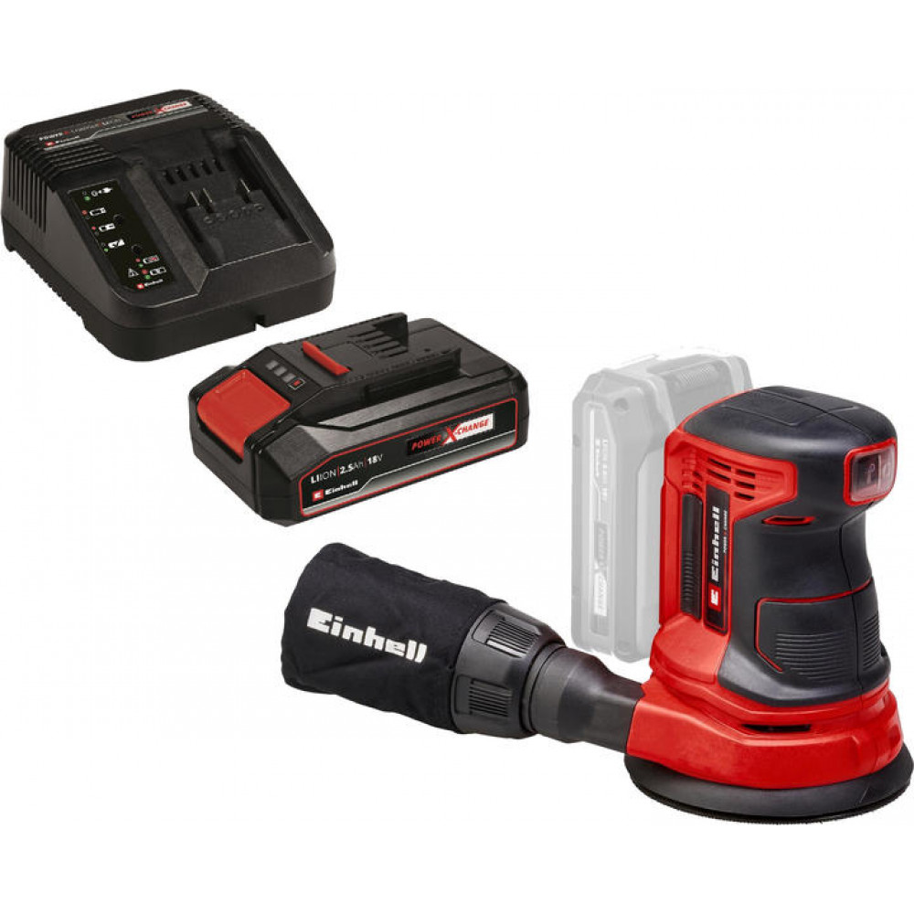 Шліфмашина ексцентрикова акумуляторна Einhell TE-RS 18 Li Kit 18В акб 1х2.5А·год 125мм 14000-22000об/хв 1.2кг