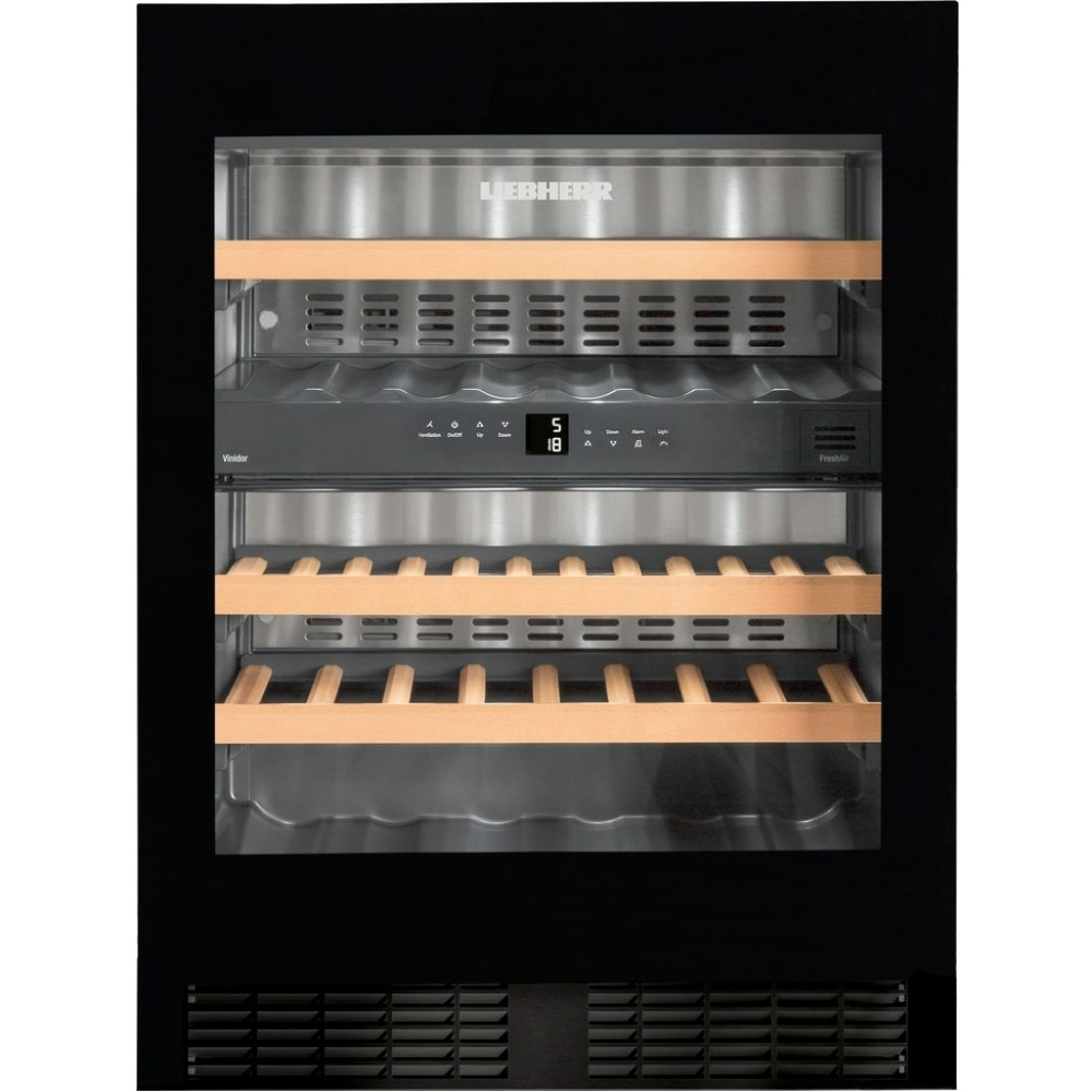 Холодильник Liebherr вбудований для вина, 82x60х57.5, полок - 5, зон - 2, бут-34, ST, чорний