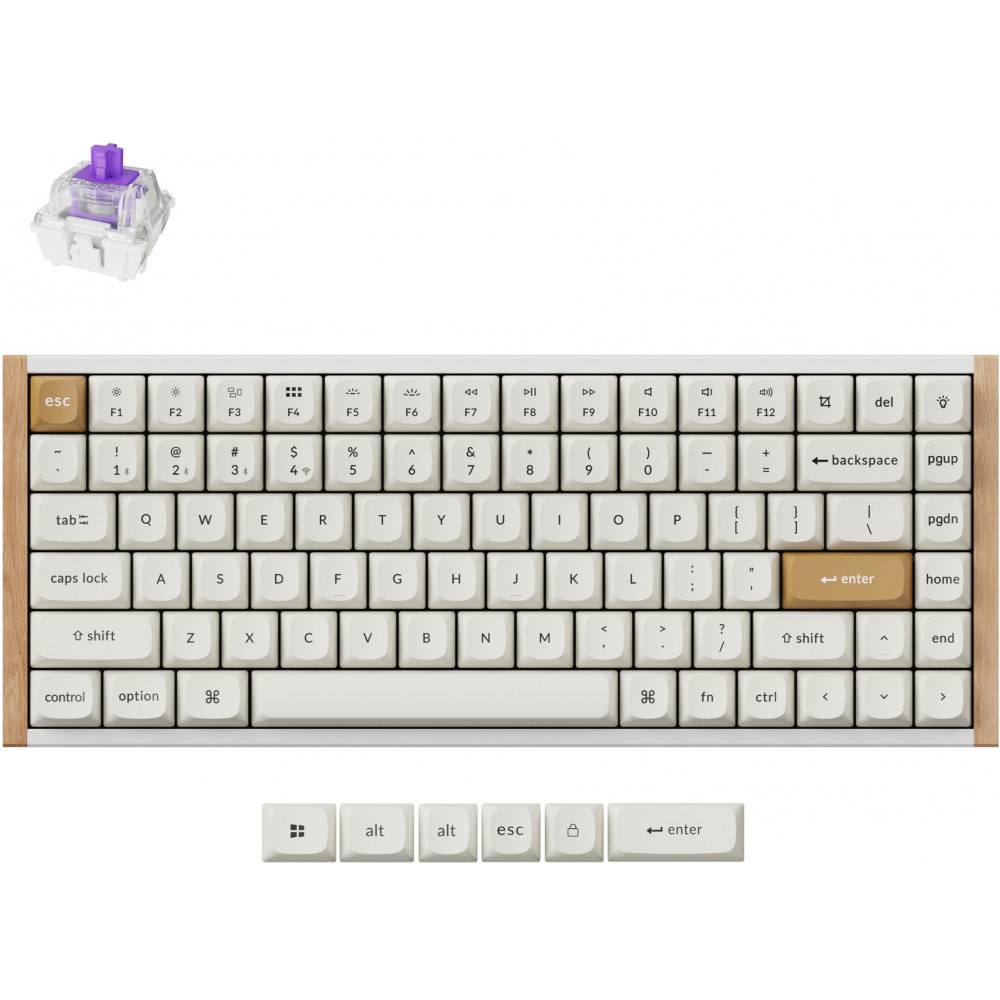Клавіатура механічна Keychron K2HE  81Key, Gateron Double-Rail Magnetic Nebula, WL/BT/USB-A, QMK,  Hot-swap, RGB, дерево,білий