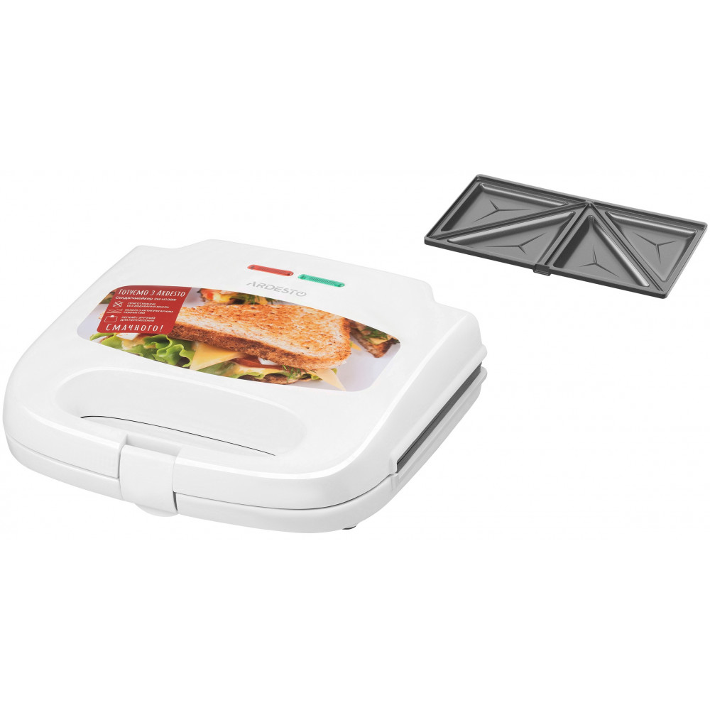 Сендвічмейкер Ardesto 700Вт, 1 пластина-сендвіч, корпус-пластик, білий