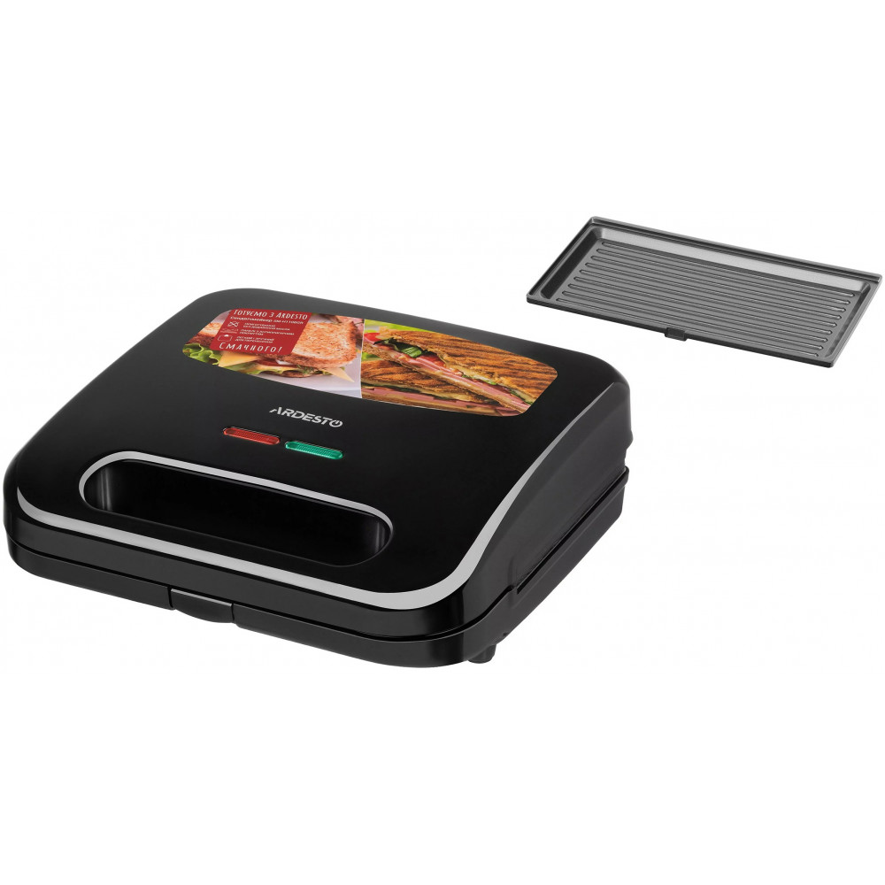 Сендвічмейкер Ardesto 700Вт, 1 пластина-гриль, корпус-пластик, чорний