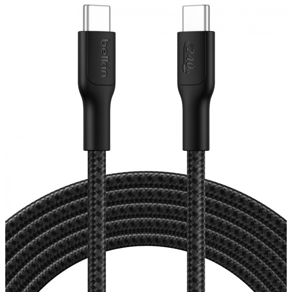 Кабель USB-C > USB-C заряджання/синхронізації Belkin 3м, 240Вт, Type-C, плетений, чорний
