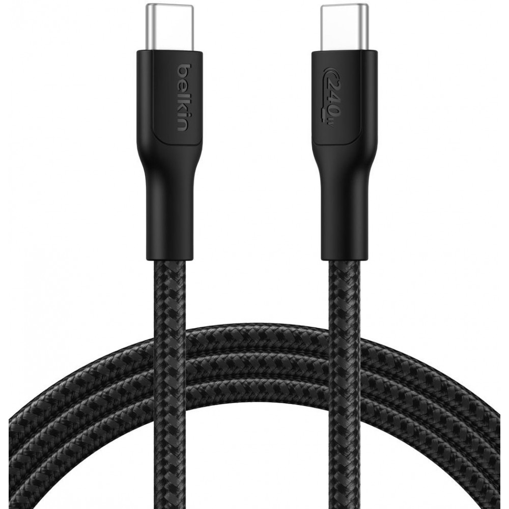 Кабель USB-C > USB-C заряджання/синхронізації Belkin 2м, 240Вт, Type-C, плетений, чорний