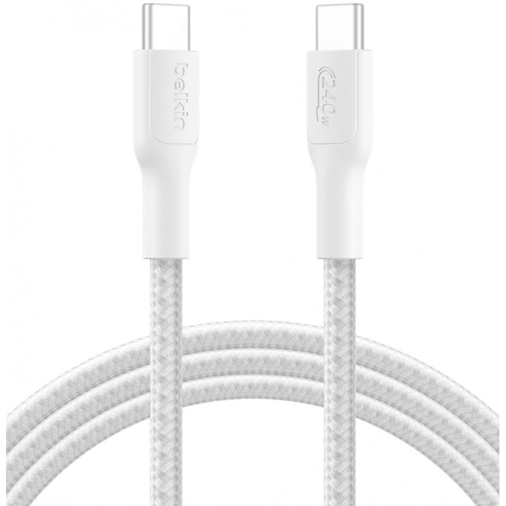Кабель USB-C > USB-C заряджання/синхронізації Belkin 2м, 240Вт, Type-C, плетений, білий