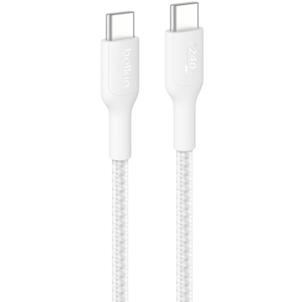 Кабель USB-C > USB-C заряджання/синхронізації Belkin 1м, 240Вт, Type-C, плетений, білий