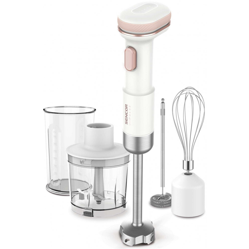 Блендер Sencor заглибний Pulse, 180Вт, 4в1, чаша-700мл, безпровідний, USB-C, капучинатор, біло-рожевий