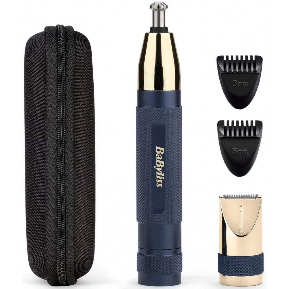 Тример Babyliss Diamond Precision, для брів, вусів, носа та вух, 1хАА, насадок-3, чохол, сталь, синій