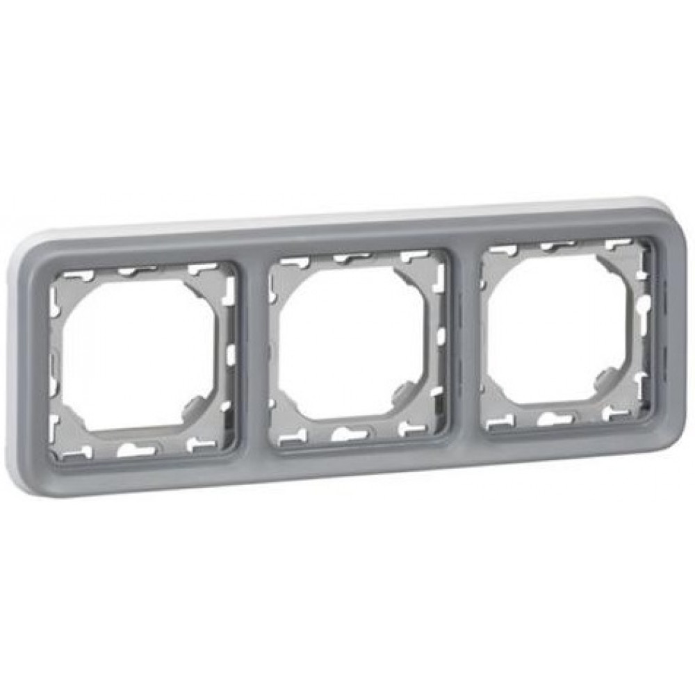 Супорт з рамкою для вбудованого монтажу Legrand Plexo, 3 пости, горизонтальна установка, сірий