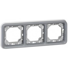 Супорт з рамкою для вбудованого монтажу Legrand Plexo, 3 пости, горизонтальна установка, сірий