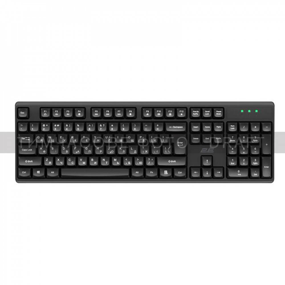 Клавіатура мембранна 2E KS131 104key, USB-A, EN/UK, чорний