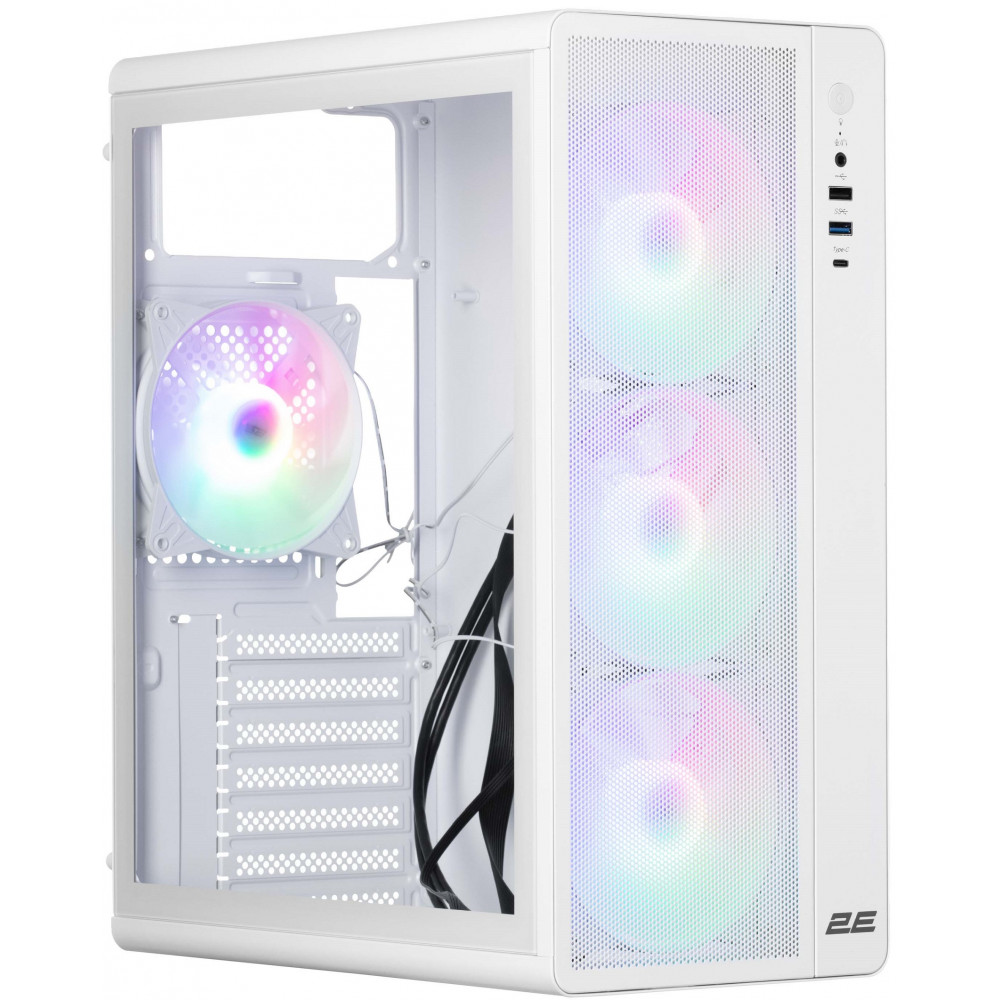 Корпус 2E GAMING Credo Plus V510W без БЖ, 1xUSB3.0, 1х USB 2.0, 1xUSB Type-C, 4x120мм RGB Rainbow, VGA 310мм, TG Side Panel, ATX, білий