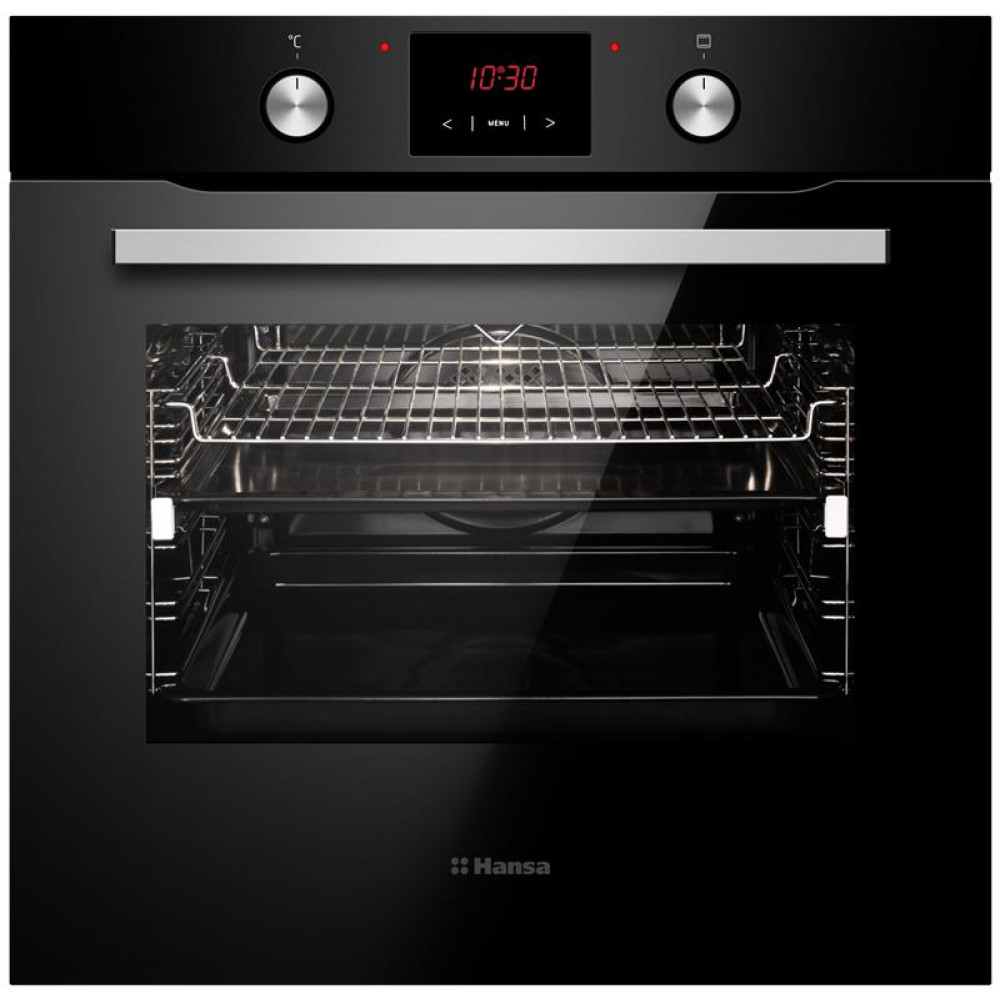 Духовка электр. Hansa, 60см, 77л, A,  гриль, емаль легкого очищення, диспл., чорний