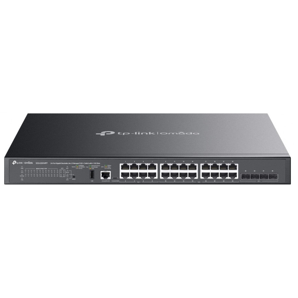 Комутатор TP-LINK SG5428XMPP 24xGE (24xPoE), 4xSFP+, 500Вт, Керований L3