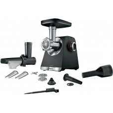 М'ясорубка Bosch, 2100Вт, 3.5кг/хв, 2 решітки, насадка для ковбас, кеббе, соковижималка, пластик, чорний