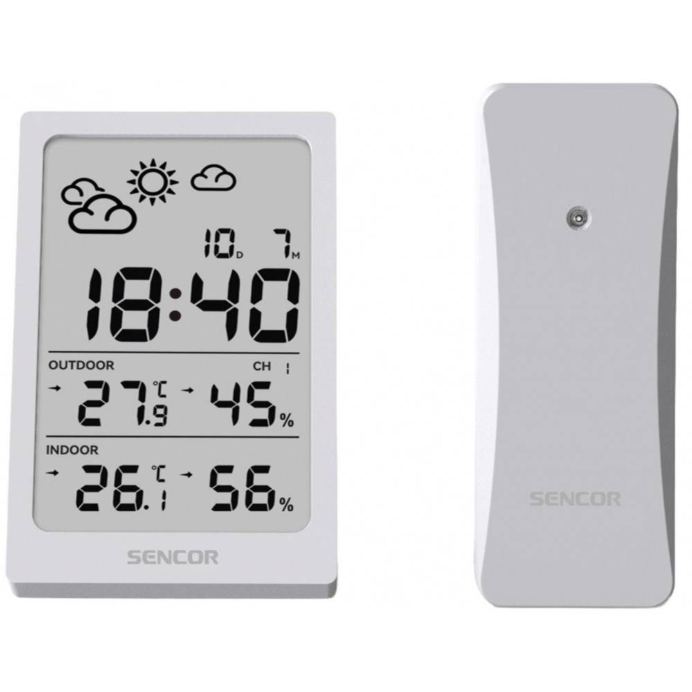 Метеостанція Sencor, внутр/зовн вимірювання, AAAx2+AAx2, темп-ра, вологість, час, білий