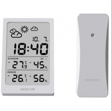 Метеостанція Sencor, внутр/зовн вимірювання, AAAx2+AAx2, темп-ра, вологість, час, білий