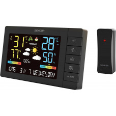 Метеостанція Sencor, внутр/зовн вимірювання, від мережі/AAx3+AAx2, темп-ра, вологість, час, прогноз погоди, атмосферний тиск, чорний