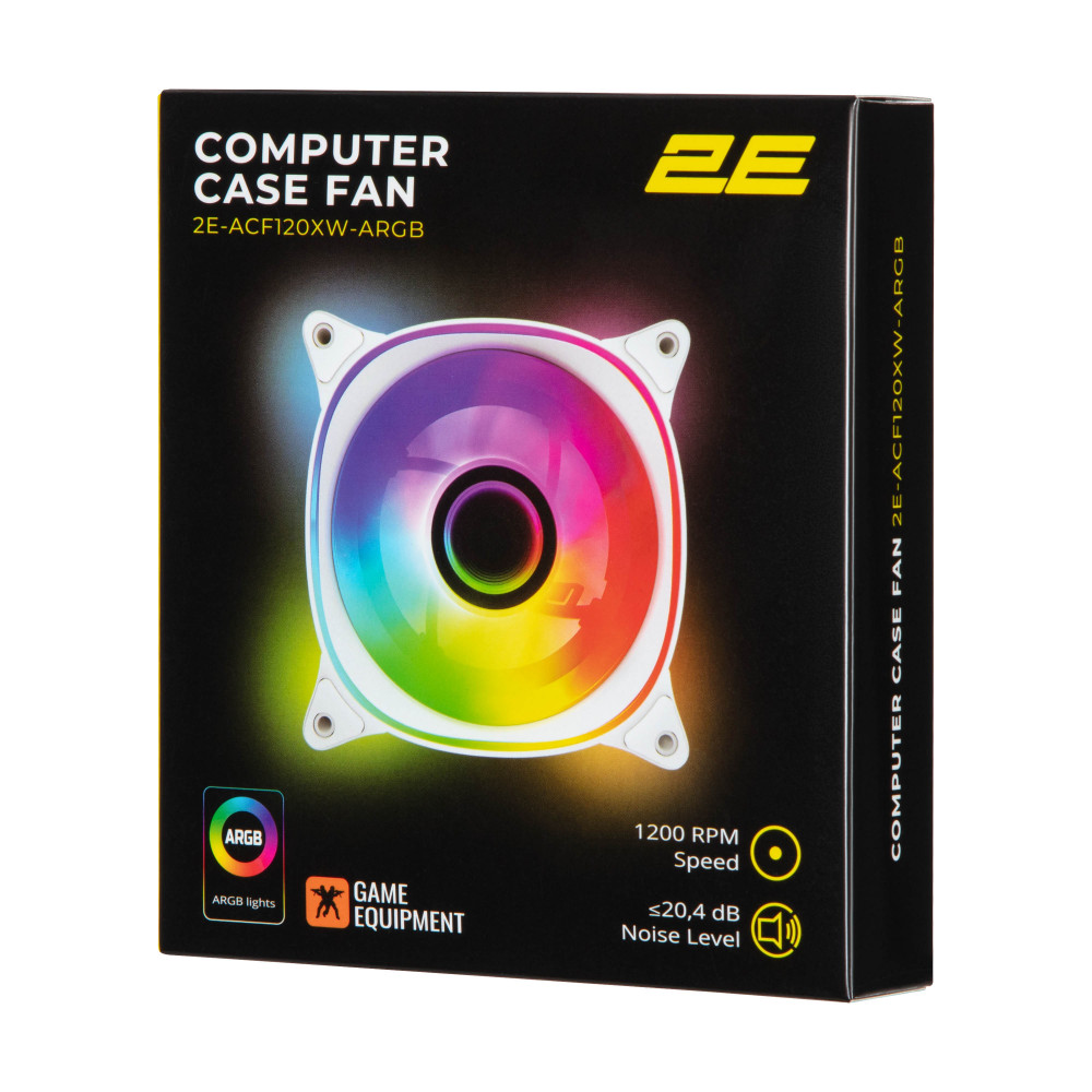 Корпусний вентилятор 2E GAMING Air Cool X Fan ACF120XB-ARGB, 120мм, 1200rpm, 3pin, 3pin +5VARGB, 20,4dBa, білий