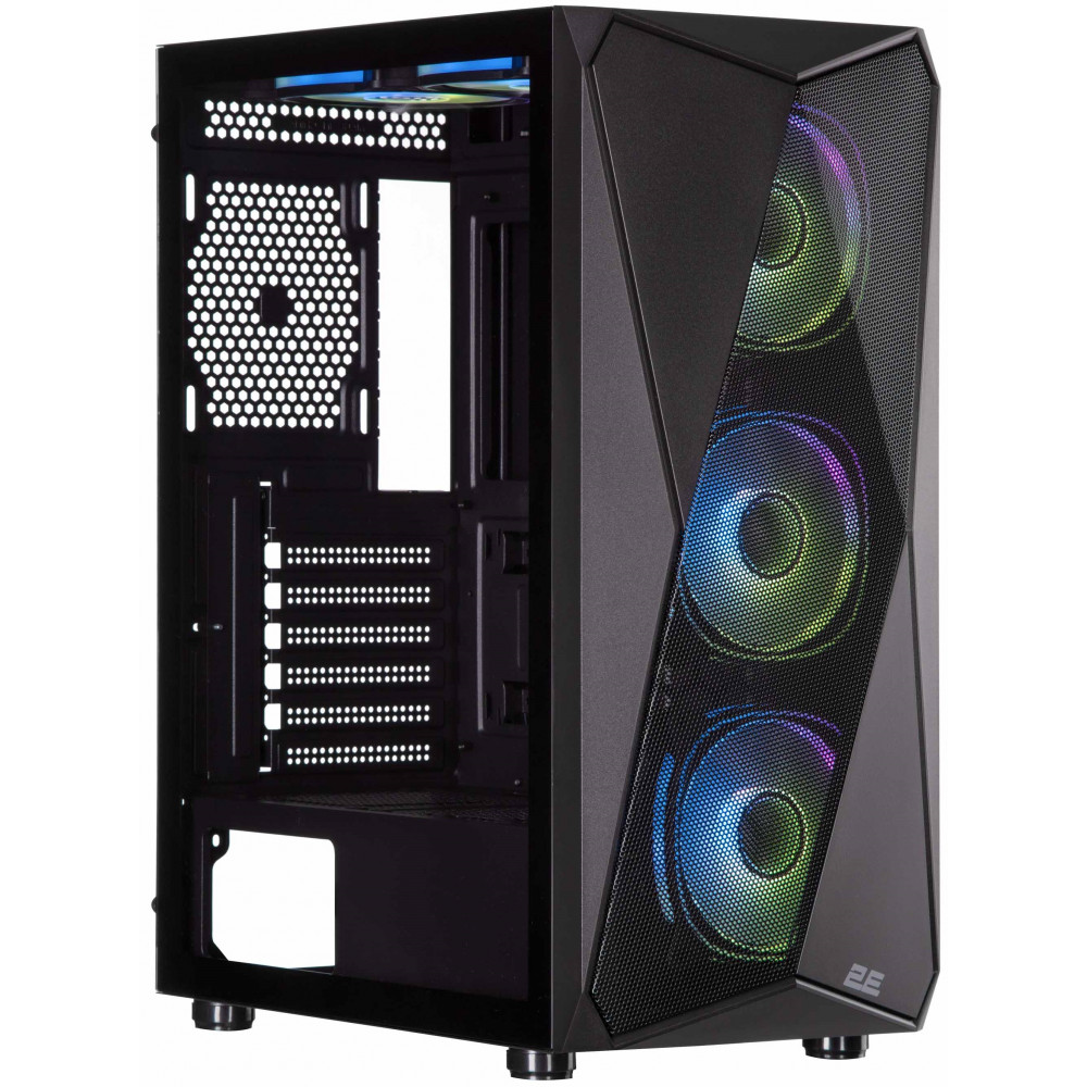 Корпус 2E GAMING Aruba G3313B, без БЖ 1xUSB3.0, 2xUSB2.0, 5x120мм ARGB, VGA 300мм, LCS ready, HUB, TG Side Panel, ATX, чорний