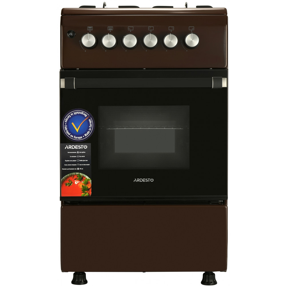 Плита Ardesto газова, 50л, 50x60см, електропідпал, форсунки LPG (підключення газового балона), коричневий