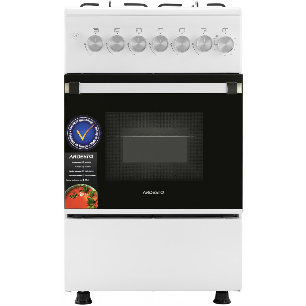 Плита Ardesto газова, 50л, 50x60см,  електропідпал, таймер,  форсунки LPG (підключення газового балона), білий