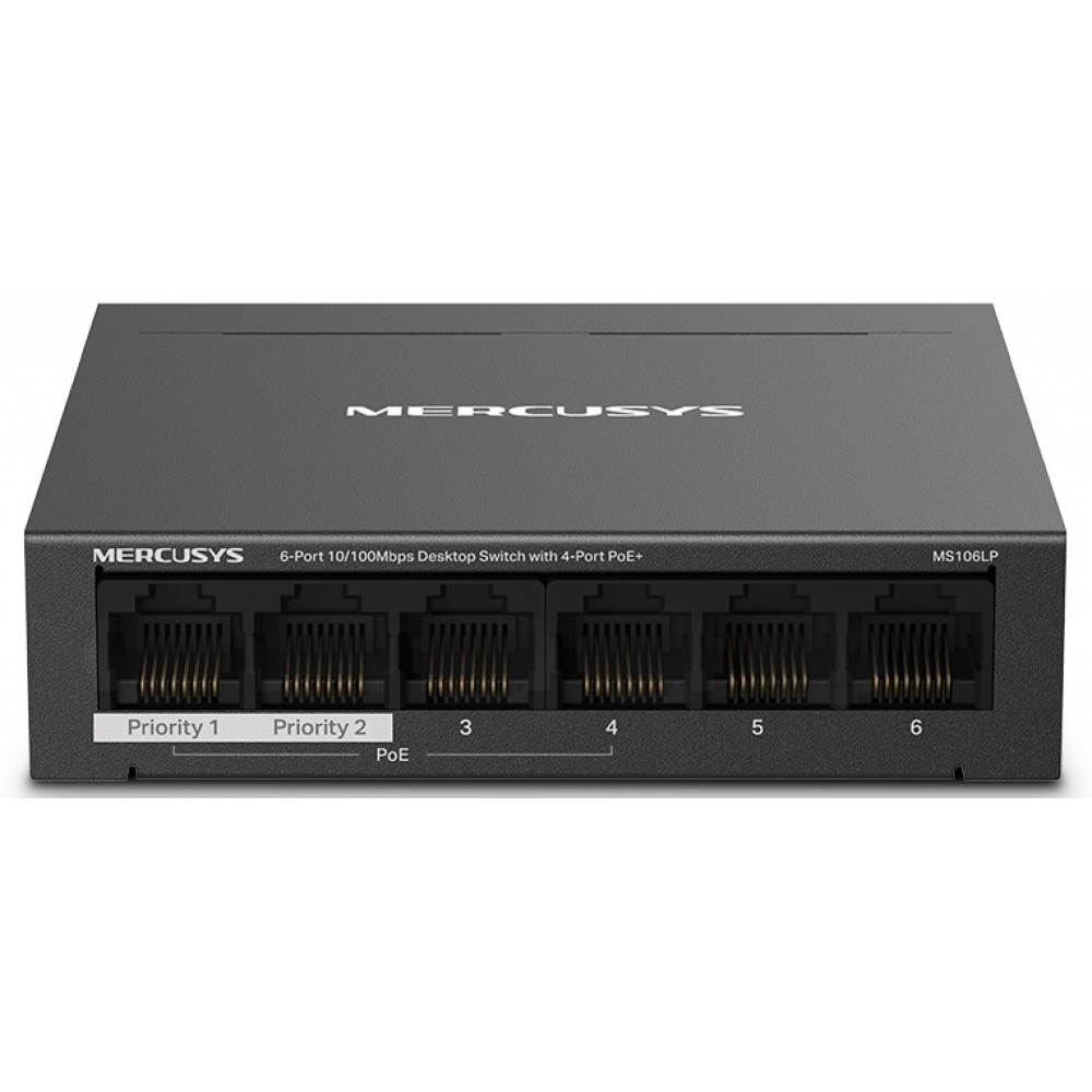 Комутатор MERCUSYS MS106LP 6xFE (4xPoE), 40Вт, Некерований