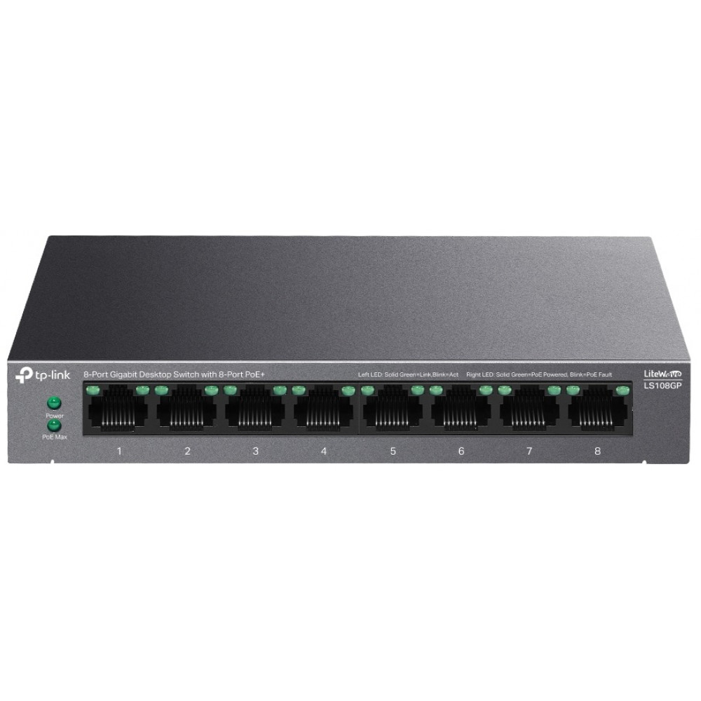 Комутатор TP-LINK  LS108GP  8xGE (8xPoE), 62 Вт