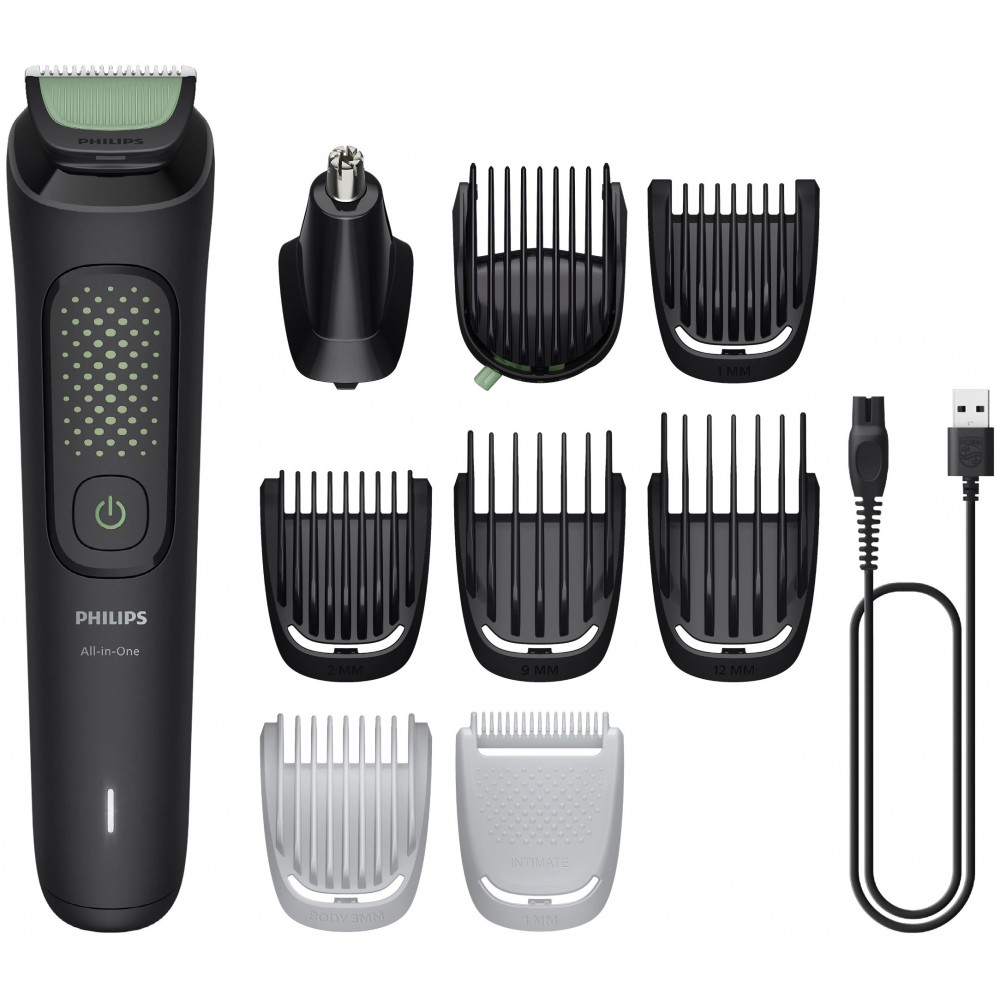 Тример Philips All-in-One Trimmer 3000 Series, для обличчя, голови, тіла, акум., насадок-9, сталь, чорний