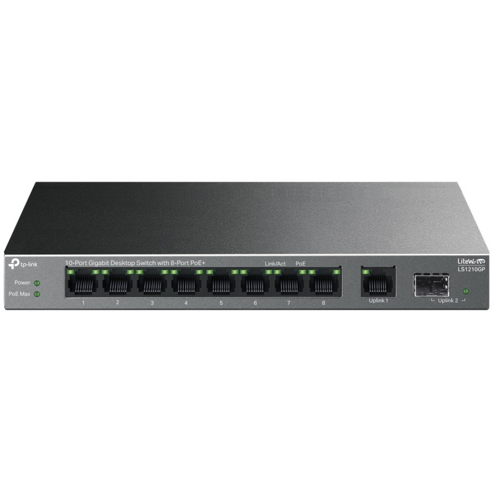 Комутатор TP-LINK LS1210GP  9xGE (8xPoE), 61 Вт, 1xSFP