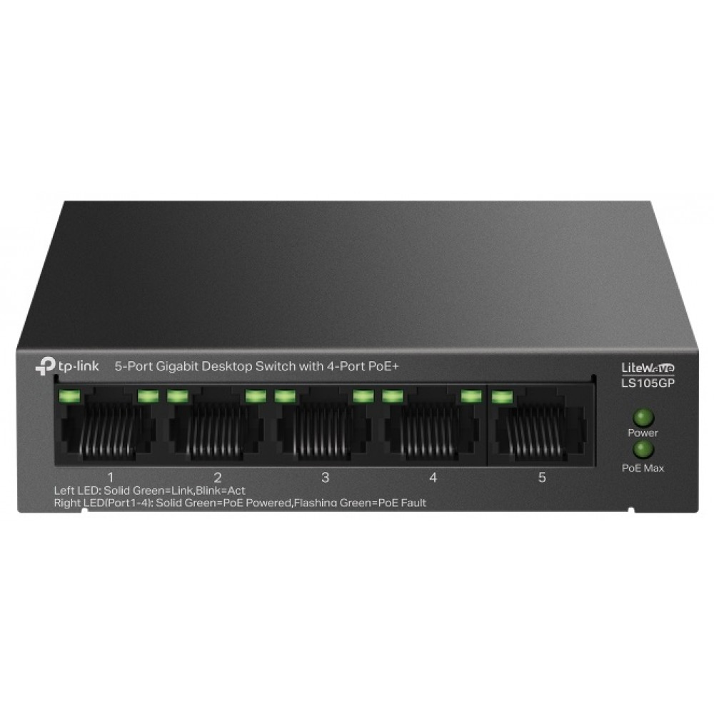 Комутатор TP-LINK LS105GP  5xGE (4xPoE), 65 Вт
