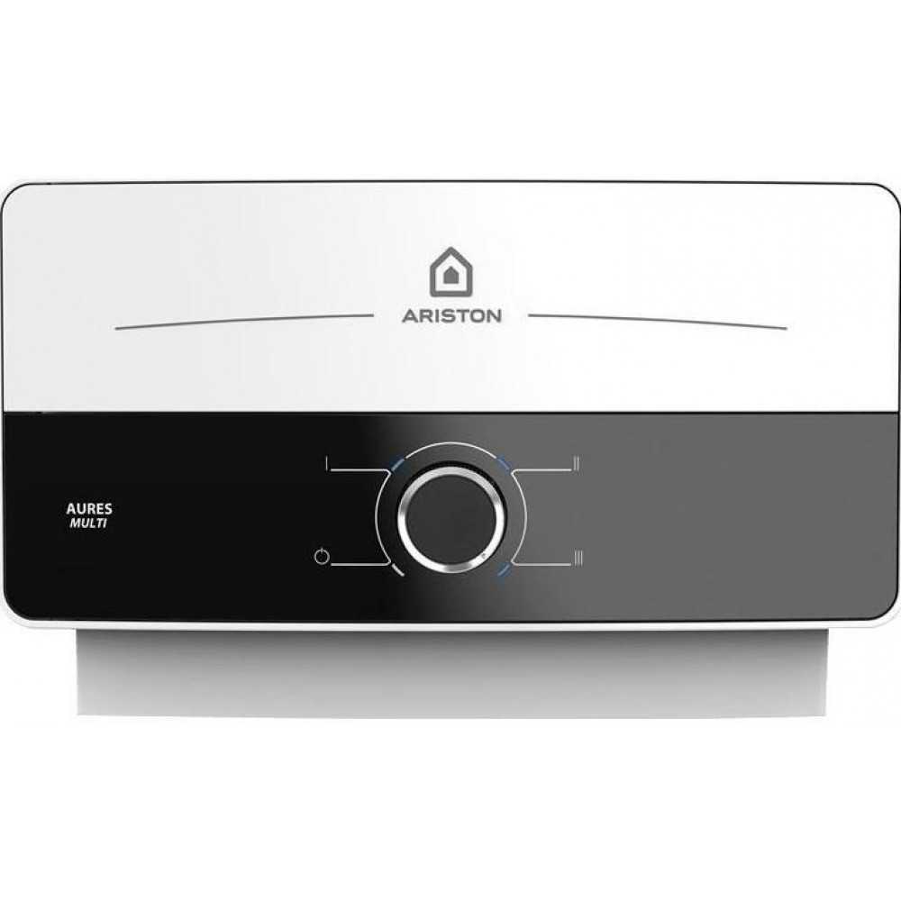 Водонагрівач електр. Ariston проточний AURES SM 7.7, 4,4л.хв, 7,7кВт, горизонтальний монтаж, мех. кер-ння, A, В'єтнам, біло-чорний