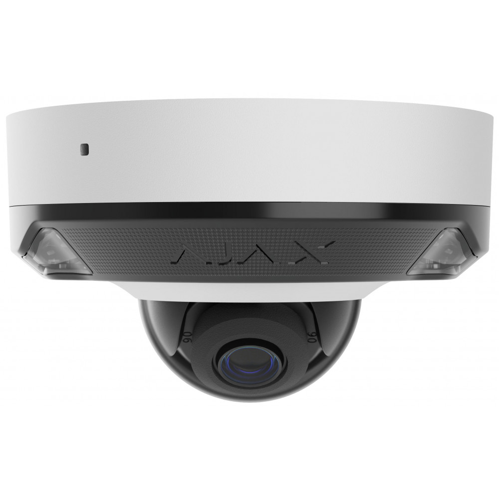 IP-Камера дротова Ajax DomeCam Mini HL white, 8мп, 4мм, гібридне підсвічування IR 15м, білий Led 15м, Poe, True WDR, IP 65, ІЧ 15м, аудіо, кут огляду 75° до 85°, міні купольна, біла