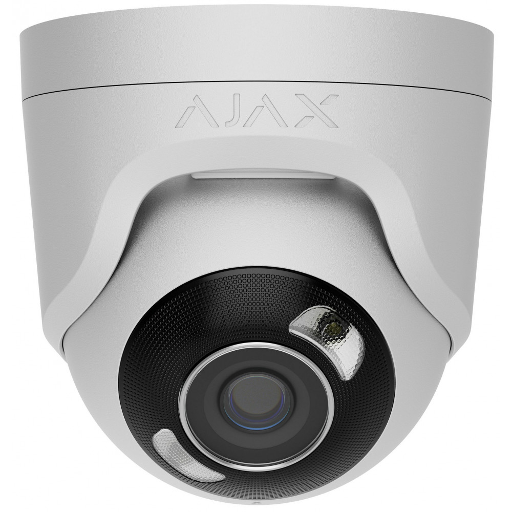 IP-Камера дротова Ajax TurretCam HL white, 8мп, 4мм, гібридне підсвічування IR 50м, білий Led 50м, Poe, True WDR, IP 65, ІЧ 50м, аудіо, 75° до 85°, купольна, біла