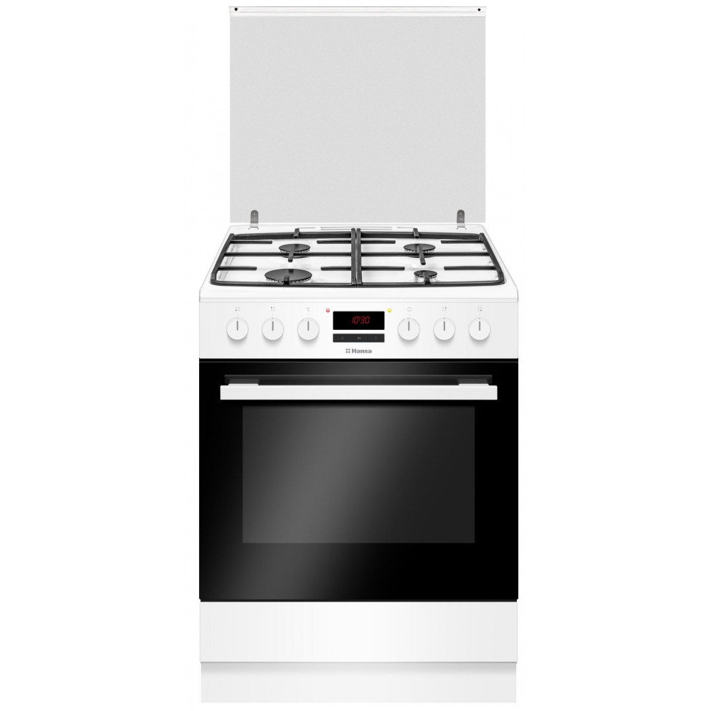 Плита Hansa комбінована, 60х60см, 65л, чавун, газ контр., дисплей, конвекція, білий