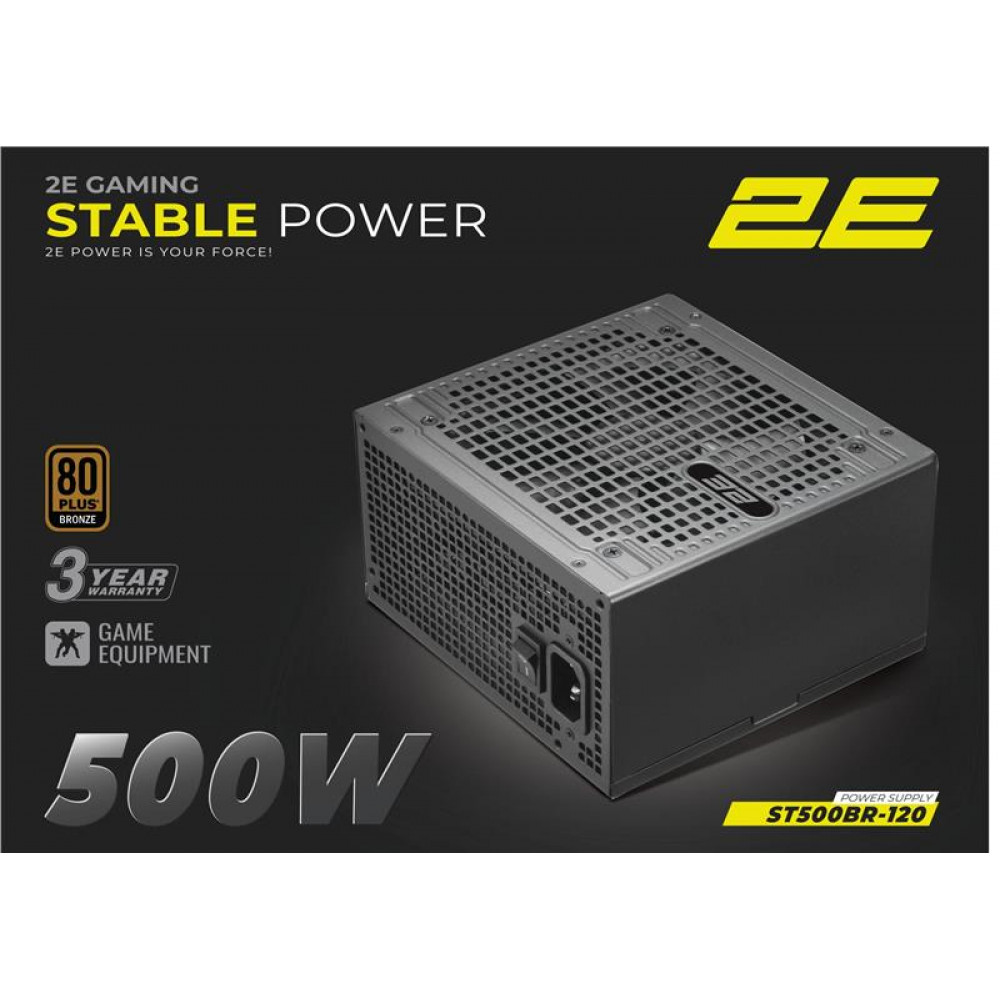 Блок живлення 2E GAMING Stable Power ATX3.1 (500W), >85%, 80+ Bronze, 120мм, 1xMB 24pin(20+4), 2xCPU 8pin(4+4), 3xMolex, 6xSATA, 2xPCIe 8pin(6+2)