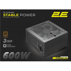Блок живлення 2E GAMING Stable Power ATX3.1 (600W), >85%, 80+ Bronze, 120мм, 1xMB 24pin(20+4), 2xCPU 8pin(4+4), 3xMolex, 6xSATA, 2xPCIe 8pin(6+2)
