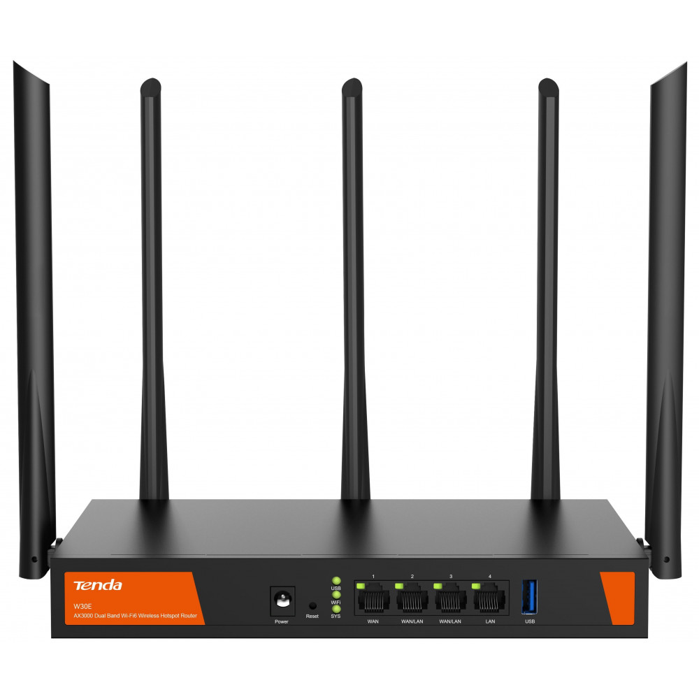 Маршрутизатор TENDA W30E Hotspot AX3000 4xGE (1xGE WAN, 2xGE LAN/WAN, 1xGE LAN)