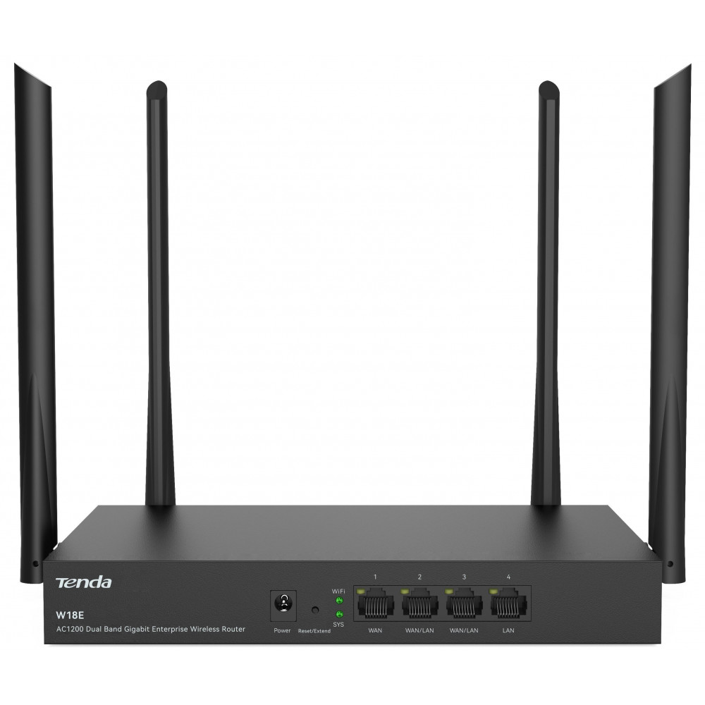 Маршрутизатор TENDA W18E Hotspot AC1200 4xGE (1xGE WAN, 2xGE LAN/WAN, 1xGE LAN)