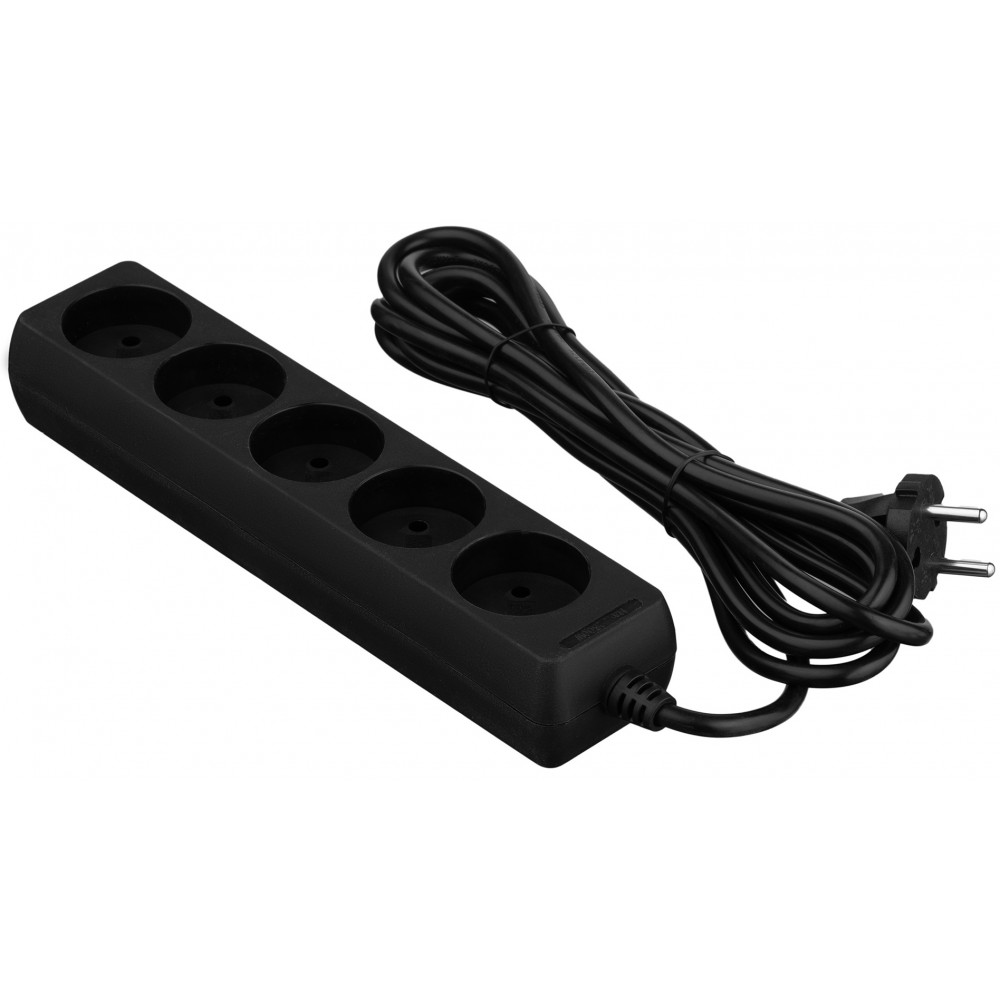 Подовжувач мережевий 2E 5хТип C, 2х1мм кв, 10A, 3м, чорний