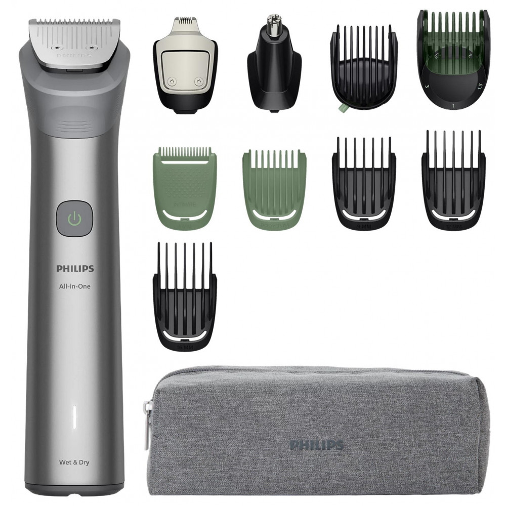 Тример Philips Series 5000, для бороди, голови та тіла, насадок-11, сталь, сірий