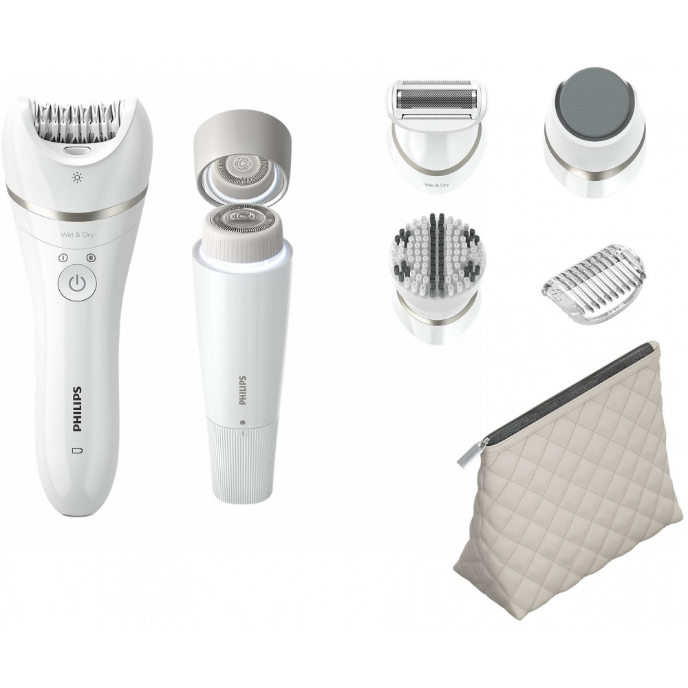 Епілятор Philips Series 9000 дисковий, аккумул., пінцет.-32, волог.+сух., насадок-6, футляр, білий