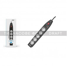 Подовжувач-фільтр мережевий 2E 5xТип F, 3x1.5мм кв, 16A, з захистом від перенапруги, 5м, чорний