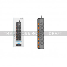 Подовжувач-фільтр мережевий 2E 6xТип F, 3x1.5мм кв, 16A, з захистом від перенапруги, 2xUSB-A, 1x USB-C, 3м, чорний