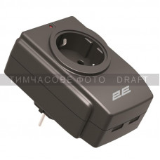 Мережевий адаптер 2E 1XSchuko із захистом від сплесків напруги, 2*USB-A, чорний