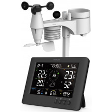 Метеостанція Sencor, внутр/зовн вимірювання, від мережі/CR2032x1+AAx3, темп-ра, вологість, час, прогноз погоди, атмосферний тиск, шв. вітру, чорний